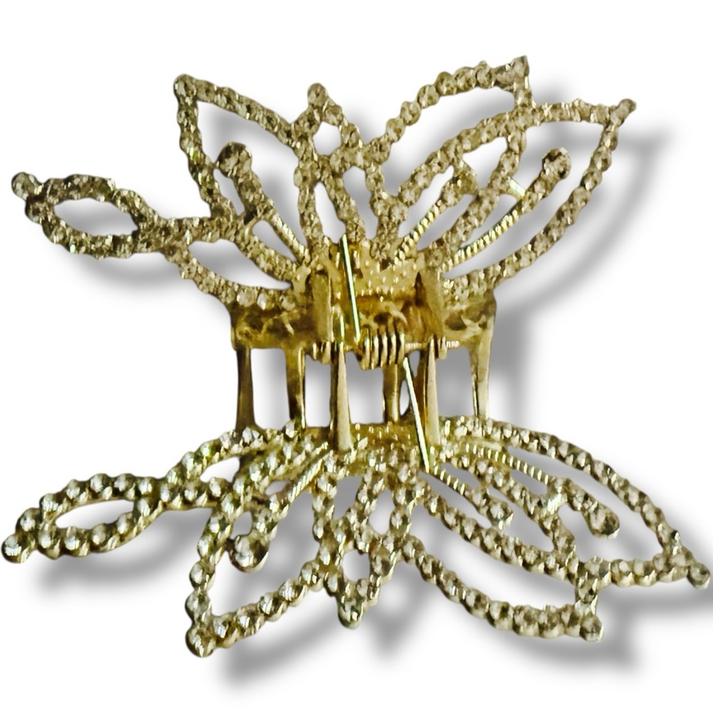 NWT Gold Butterfly Hair Clip with Rhinestone Accents - Picture 7 of 10